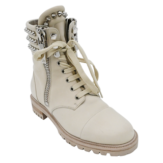 CHRISTIAN LOUBOUTIN | Winter Spikes Ivory Leather Studded Combat Boots
