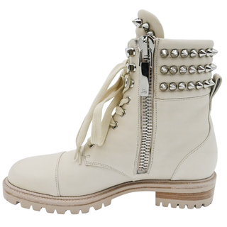 CHRISTIAN LOUBOUTIN | Winter Spikes Ivory Leather Studded Combat Boots