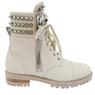 CHRISTIAN LOUBOUTIN | Winter Spikes Ivory Leather Studded Combat Boots