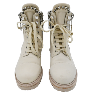CHRISTIAN LOUBOUTIN | Winter Spikes Ivory Leather Studded Combat Boots