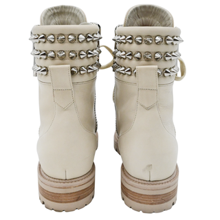 CHRISTIAN LOUBOUTIN | Winter Spikes Ivory Leather Studded Combat Boots