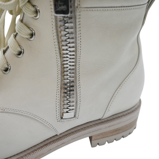 CHRISTIAN LOUBOUTIN | Winter Spikes Ivory Leather Studded Combat Boots