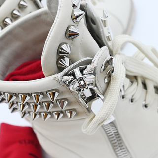 CHRISTIAN LOUBOUTIN | Winter Spikes Ivory Leather Studded Combat Boots