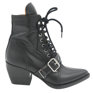 CHLOE | Black Buckle Lace-Up Leather Booties
