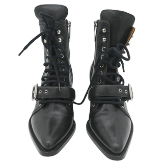 CHLOE | Black Buckle Lace-Up Leather Booties