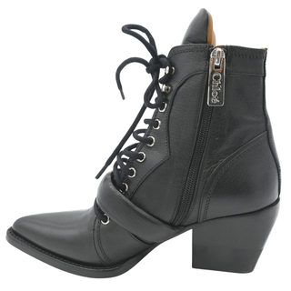 CHLOE | Black Buckle Lace-Up Leather Booties