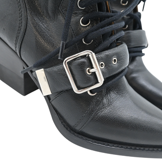 CHLOE | Black Buckle Lace-Up Leather Booties