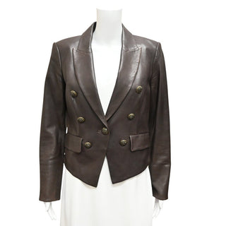 Cooke Brown Leather Double-Breasted Blazer