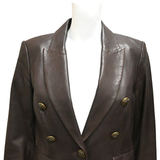 Cooke Brown Leather Double-Breasted Blazer