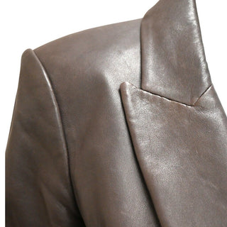 Cooke Brown Leather Double-Breasted Blazer