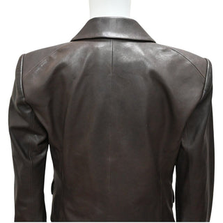 Cooke Brown Leather Double-Breasted Blazer