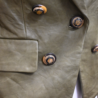 Cooke Olive Leather Double-Breasted Blazer