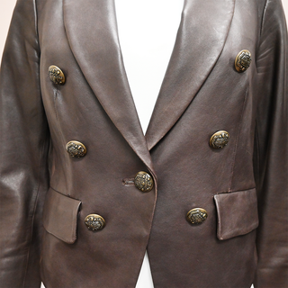Cooke Brown Leather Double-Breasted Blazer