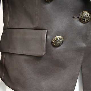 Cooke Brown Leather Double-Breasted Blazer