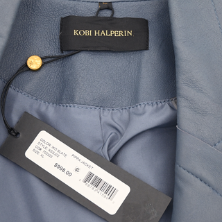 Pippa Blue Iko Slate Leather Boxy Jacket