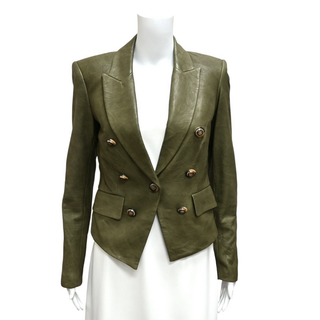 Cooke Olive Leather Double-Breasted Blazer