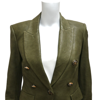 Cooke Olive Leather Double-Breasted Blazer