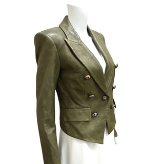 Cooke Olive Leather Double-Breasted Blazer