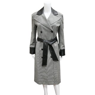 DOLCE & GABBANA | Houndstooth & Leather-Trim Trench Coat