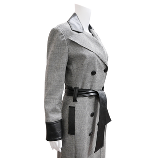 DOLCE & GABBANA | Houndstooth & Leather-Trim Trench Coat