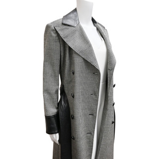 DOLCE & GABBANA | Houndstooth & Leather-Trim Trench Coat
