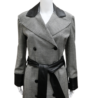 DOLCE & GABBANA | Houndstooth & Leather-Trim Trench Coat