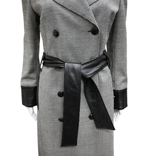 DOLCE & GABBANA | Houndstooth & Leather-Trim Trench Coat