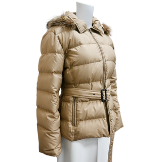 BURBERRY LONDON | Dark Beige Quilted Jacket W/ Belt & Hood