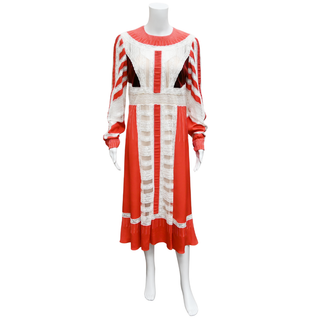 VALENTINO | Red Lace-Trim Midi Dress