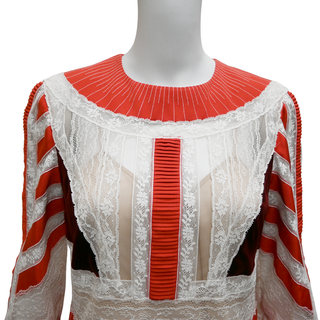 VALENTINO | Red Lace-Trim Midi Dress