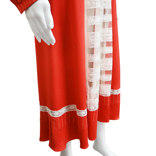 VALENTINO | Red Lace-Trim Midi Dress