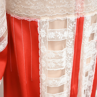 VALENTINO | Red Lace-Trim Midi Dress