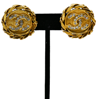 CHANEL | Chain-Link Crystal CC Clip-On Earrings