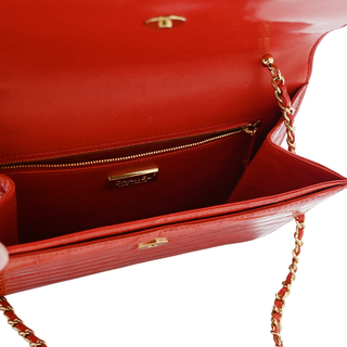 CHANEL | Red Alligator CC Leather Shoulder Bag