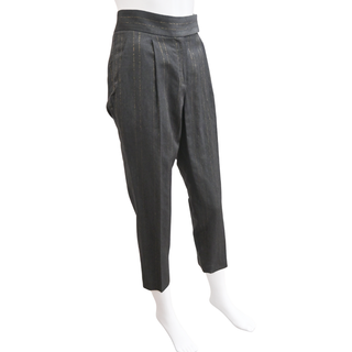 BRUNELLO CUCINELLI | Charcoal Gold Metallic Pinstriped Pants