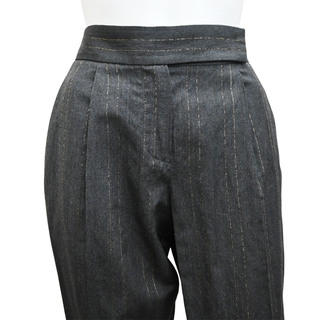 BRUNELLO CUCINELLI | Charcoal Gold Metallic Pinstriped Pants