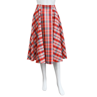 CHRISTIAN DIOR | Red Plaid Wool Midi Skirt