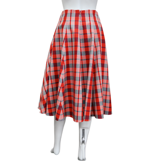 CHRISTIAN DIOR | Red Plaid Wool Midi Skirt