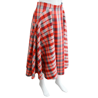 CHRISTIAN DIOR | Red Plaid Wool Midi Skirt