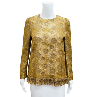 DRIES VAN NOTEN | Gold Metallic Polka Dot Fringe-Trim Blouse
