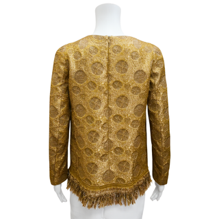 DRIES VAN NOTEN | Gold Metallic Polka Dot Fringe-Trim Blouse