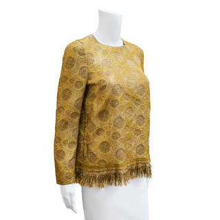 DRIES VAN NOTEN | Gold Metallic Polka Dot Fringe-Trim Blouse