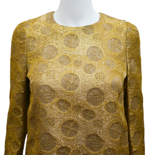 DRIES VAN NOTEN | Gold Metallic Polka Dot Fringe-Trim Blouse