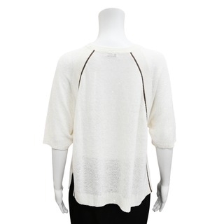 BRUNELLO CUCINELLI | Monili Off-White Linen-Blend Knit Top
