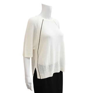 BRUNELLO CUCINELLI | Monili Off-White Linen-Blend Knit Top