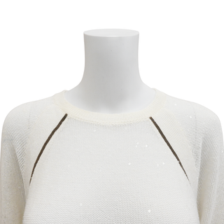 BRUNELLO CUCINELLI | Monili Off-White Linen-Blend Knit Top