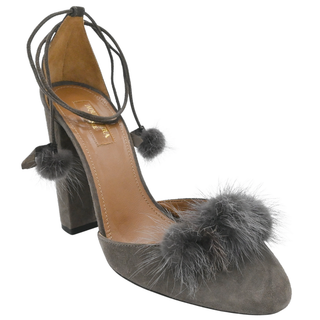 AQUAZZURA | Urban Gray Fur Suede Strappy Pumps