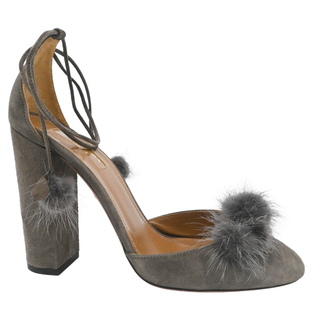 AQUAZZURA | Urban Gray Fur Suede Strappy Pumps