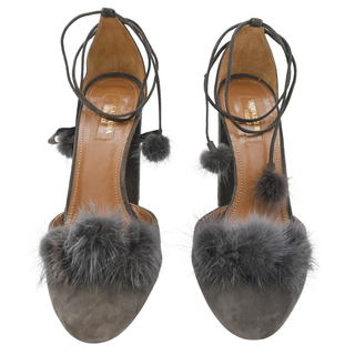 AQUAZZURA | Urban Gray Fur Suede Strappy Pumps