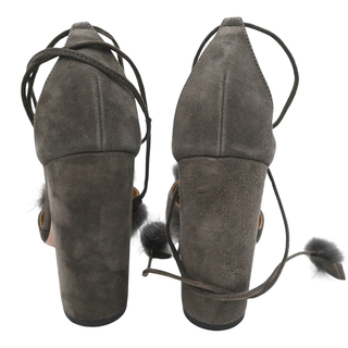 AQUAZZURA | Urban Gray Fur Suede Strappy Pumps